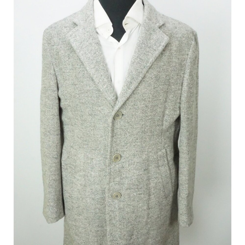 Isaia Napoli Gray Herringbone Woven Tweed Wool Overcoat Sz 38R BRAND NEW